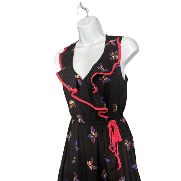 Y2K BeBop Butterfly Print Ruffle Mini Dress - Sleeveless, V-Neck, Size S - Picture 3 of 6